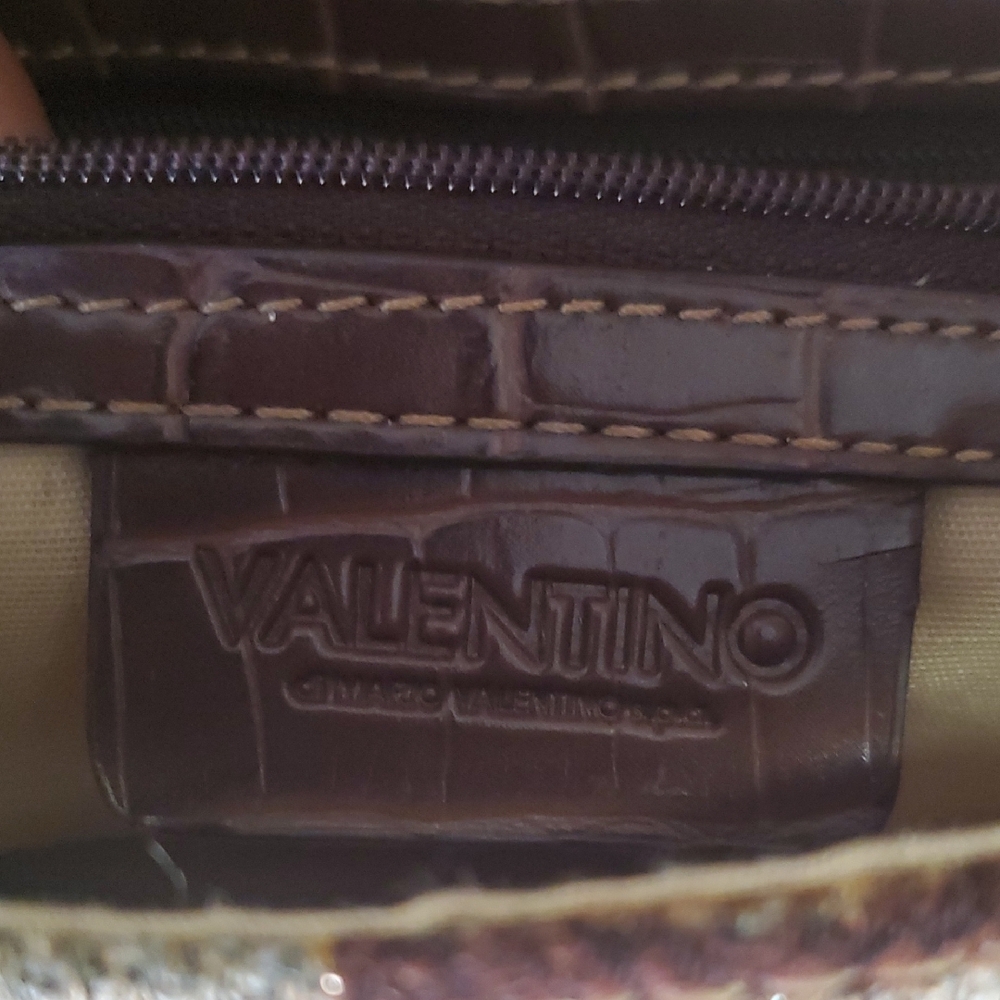 Vtg Mario  Valentino Brown and Gold Patterned Shoulder Bag - Picture 12 of 15
